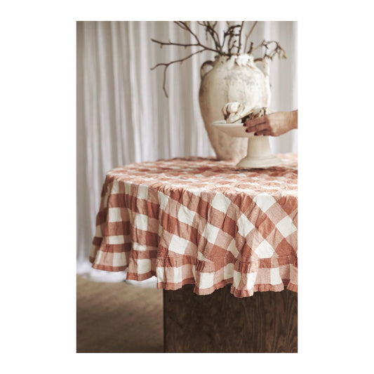 Boel & Jan - Rund bordsduk Kullavik rost/offwhite