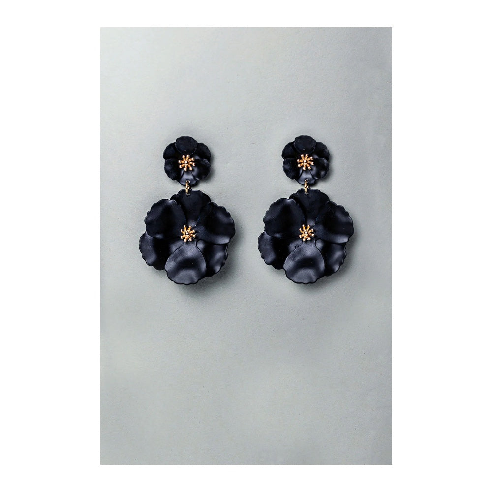 Bow 19 - Flower Twin Earrings Black Pearl