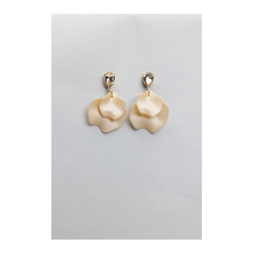 Bow 19 - Leaf Earrings Beige cz