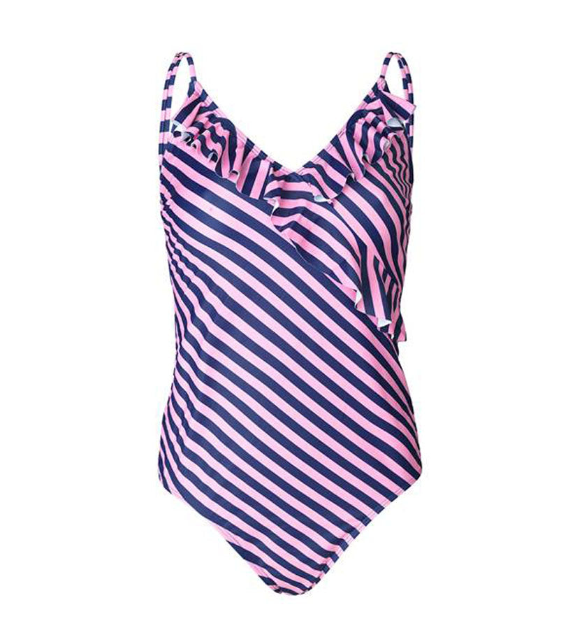 Rosa blå randig baddräkt