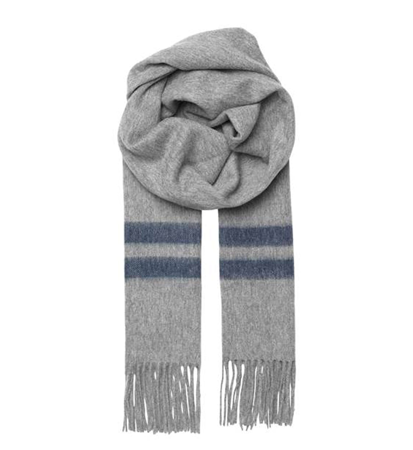 Grå Ull halsduk med blå ränder
