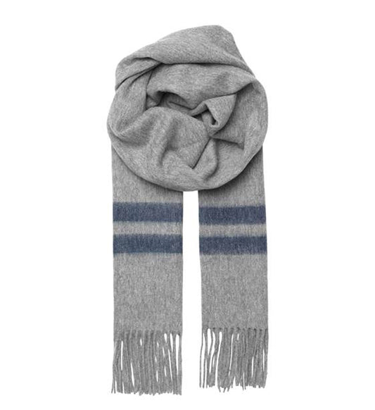 Grå Ull halsduk med blå ränder