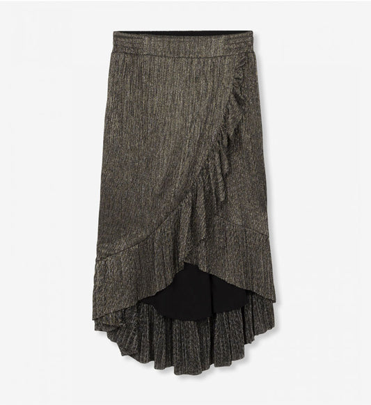 Guldig volangkjol med resår i midjan.