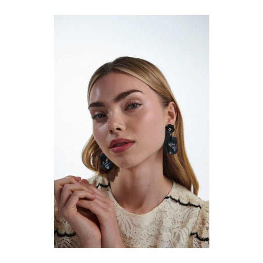 Bow 19 - Flower Twin Earrings Black Pearl