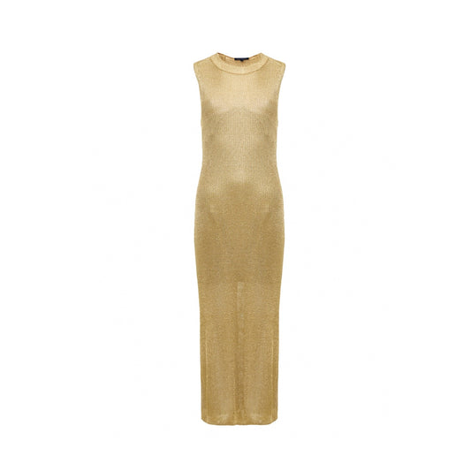 Guldfärgad maxi klänning, perfekt för sommarfesten eller om du är gäst på ett sommarbröllop.